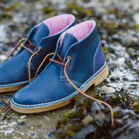 Blue and pink Clarks Originals shoes