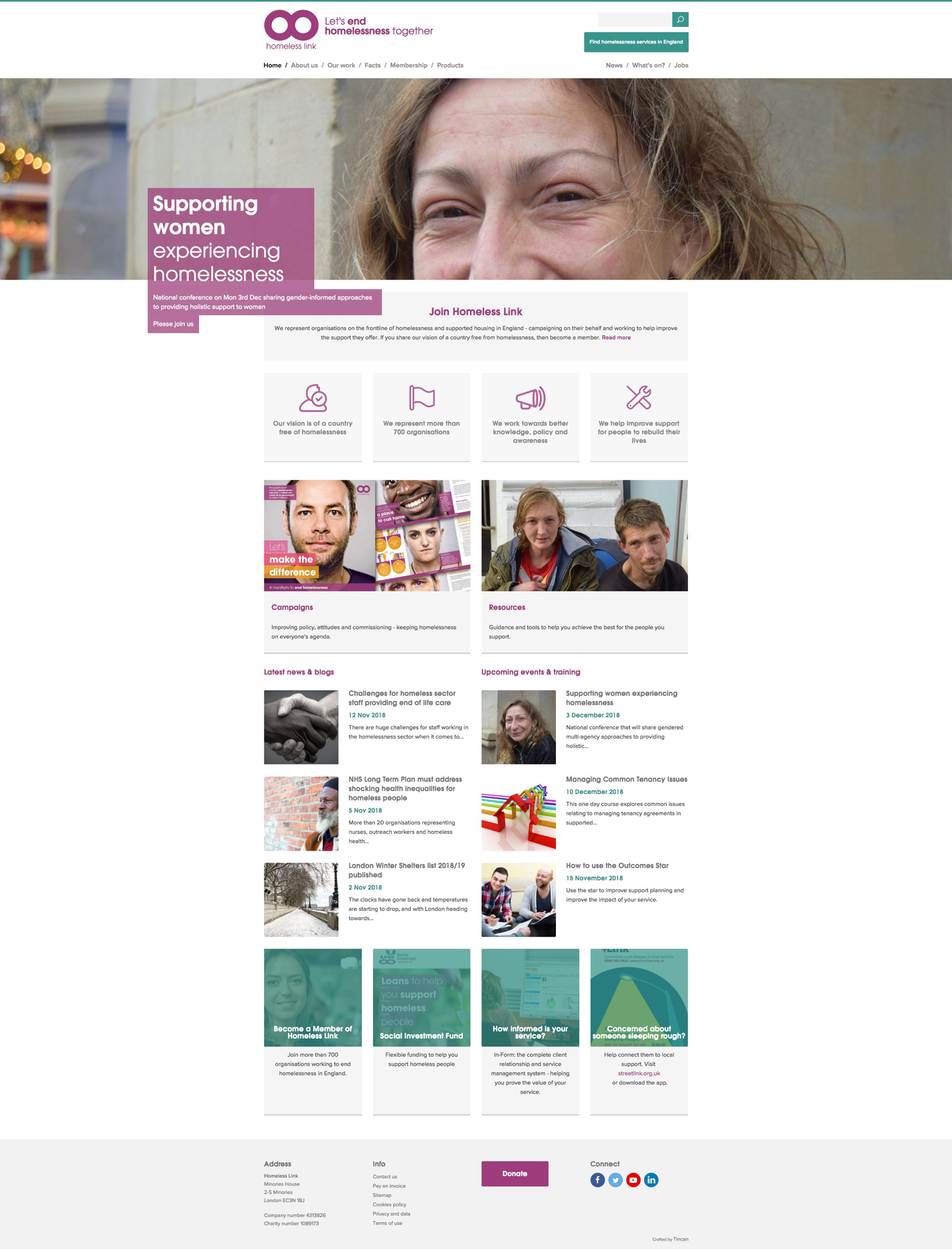 Screenshot of Homeless Link website