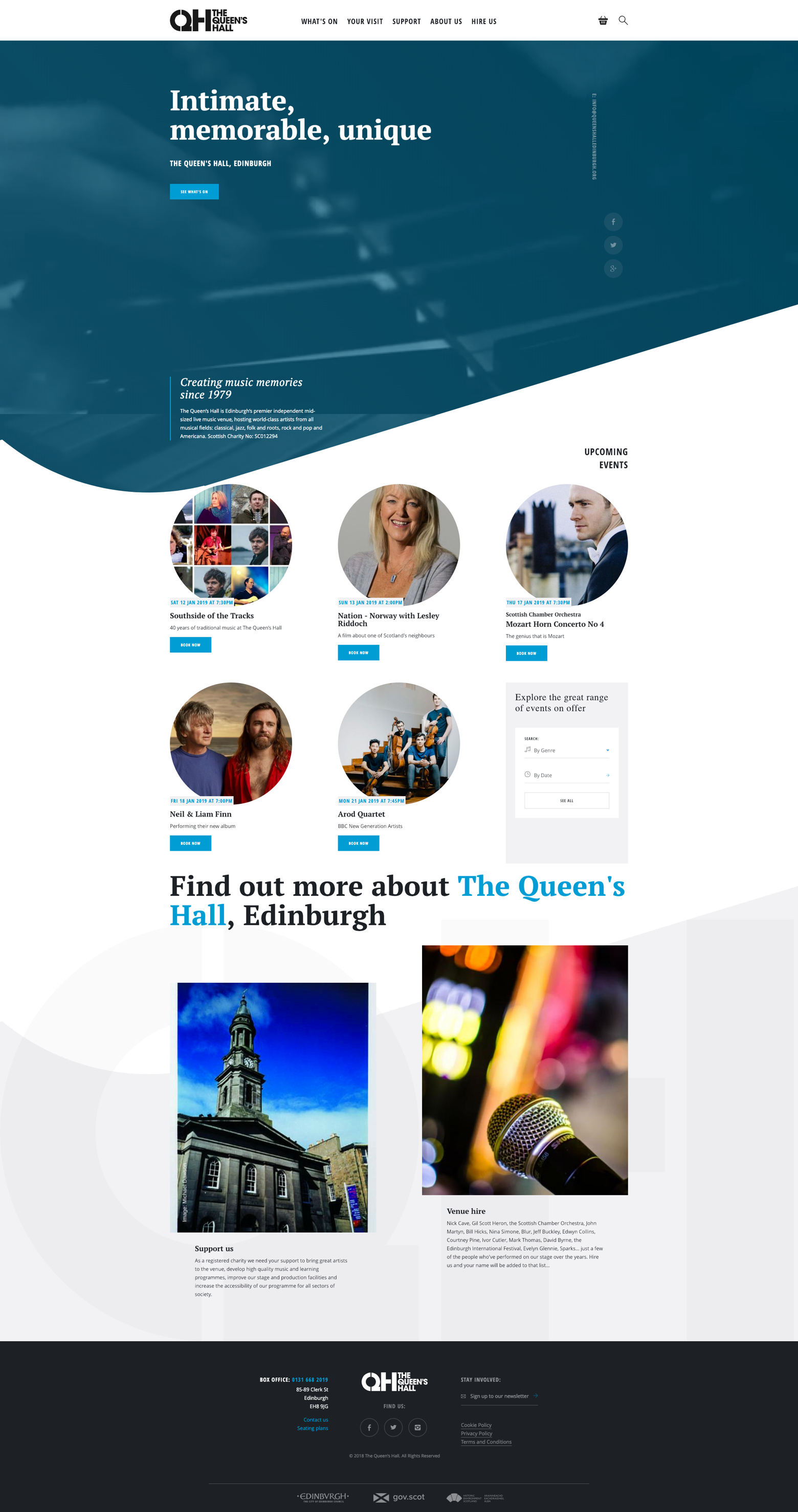 Screenshot of The Queen's Hall website