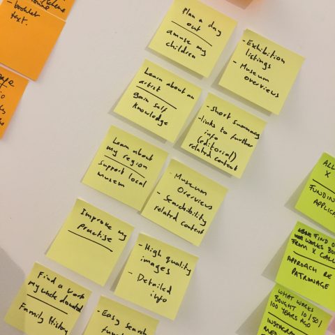 A selection of sticky notes used as part of the site mapping task for CAS