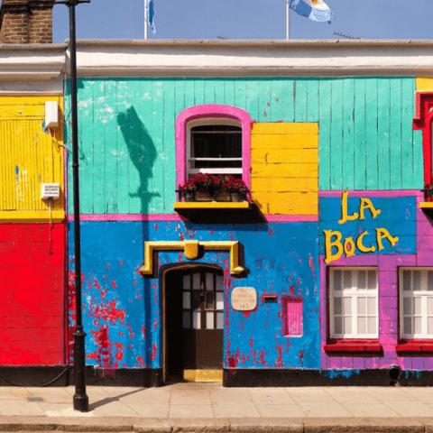 Front of Chelsea Arts Club painted in bright colours